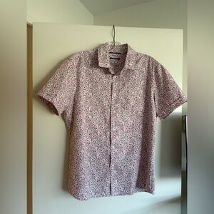 Pink and gray men’s short sleeve button down shirt